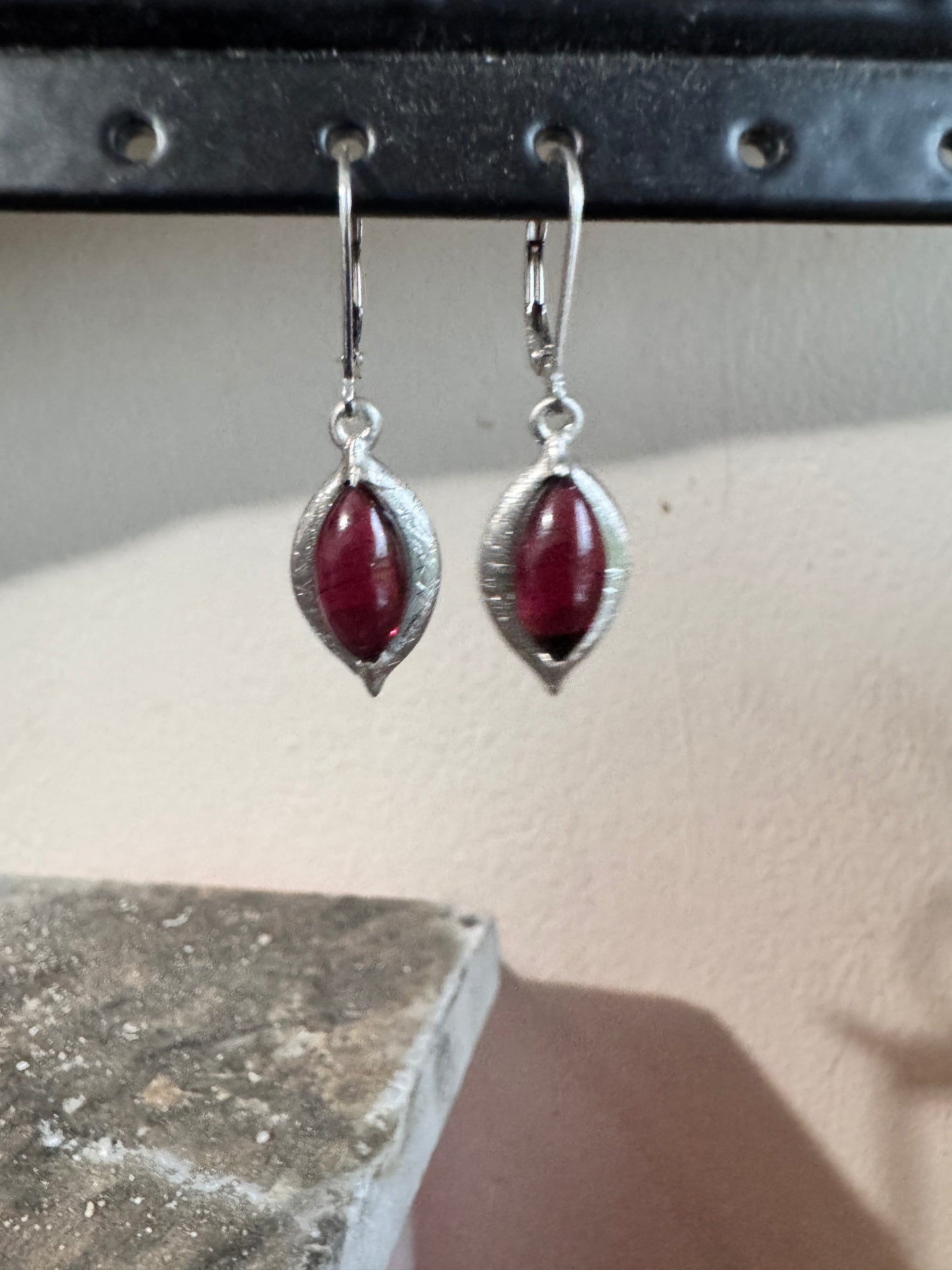 Sterling Silver Garnet Marquise Cabochon Earrings
