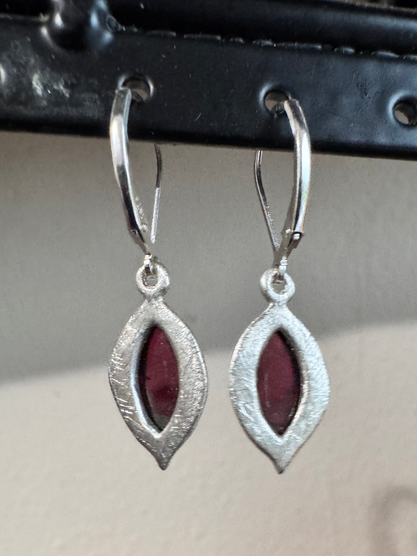 Sterling Silver Garnet Marquise Cabochon Earrings
