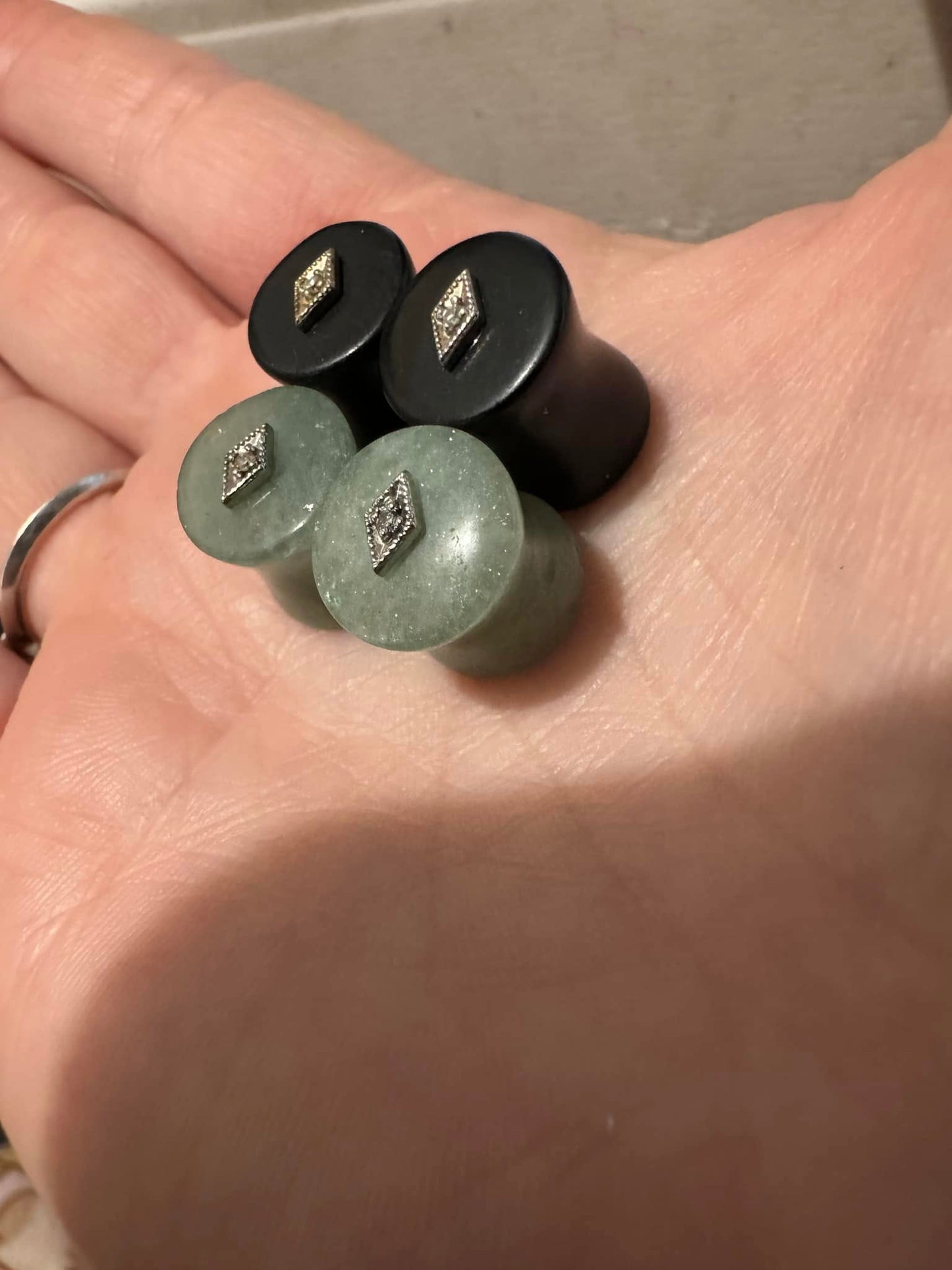 Diamond Deco Plugs - Onyx or Aventurine Quartz with 10K gold and diamond