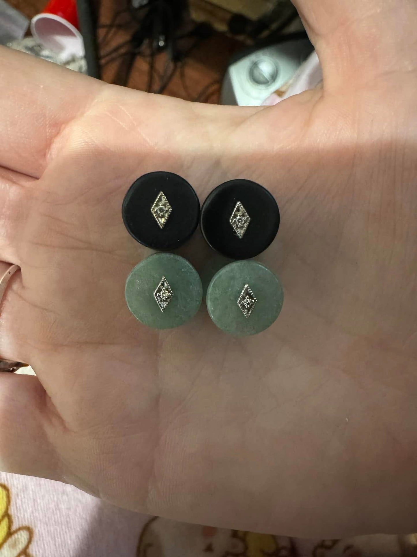 Diamond Deco Plugs - Onyx or Aventurine Quartz with 10K gold and diamond
