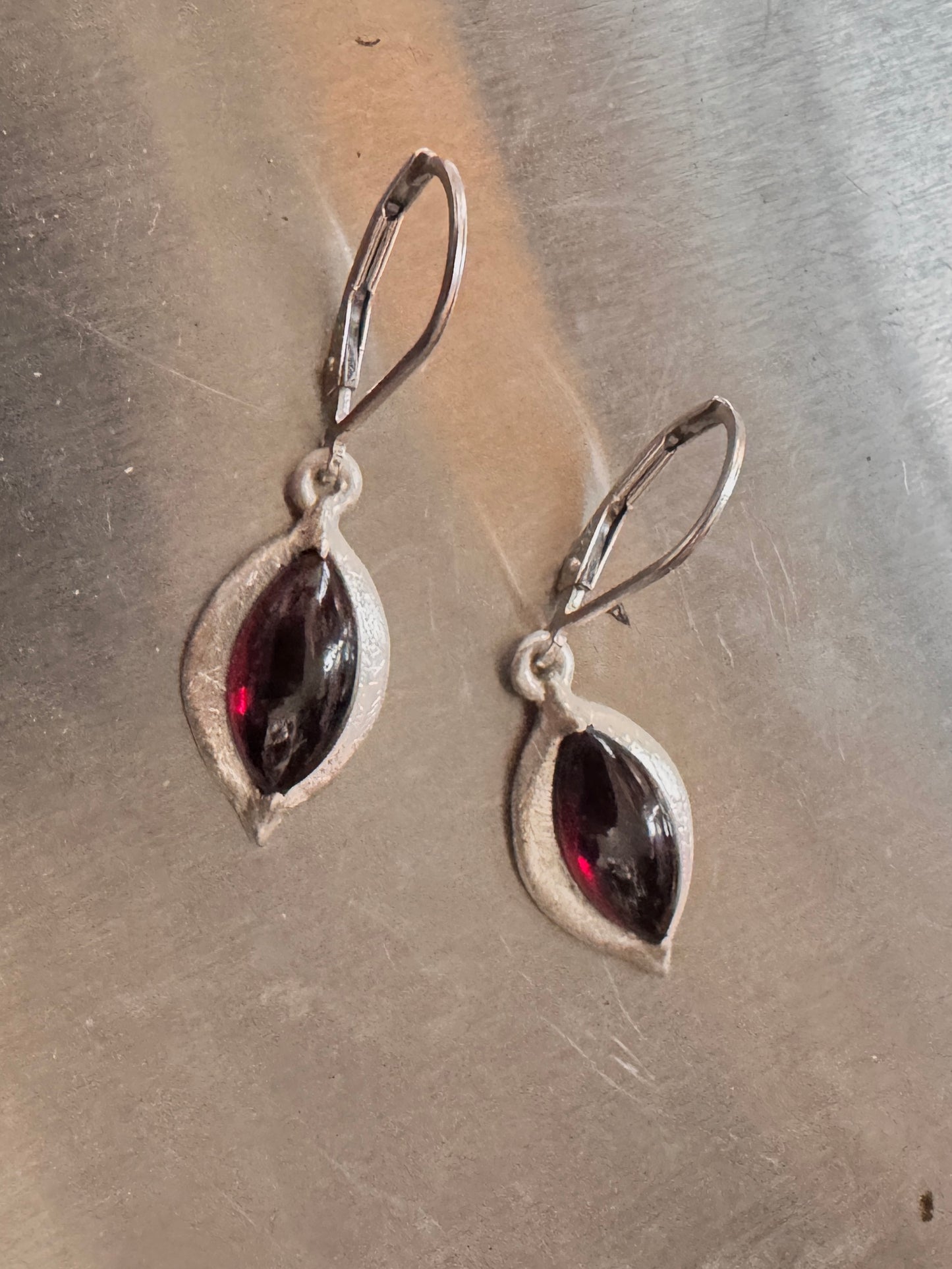 Sterling Silver Garnet Marquise Cabochon Earrings