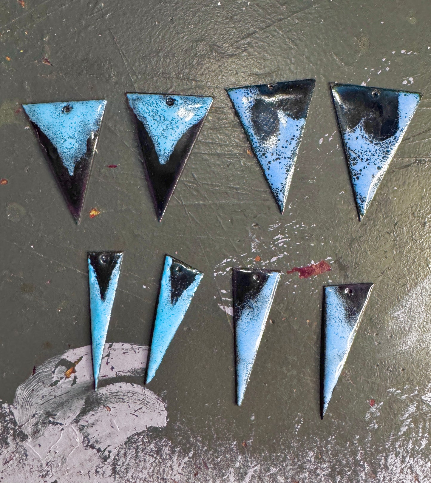 Black and blue silver enamel earrings