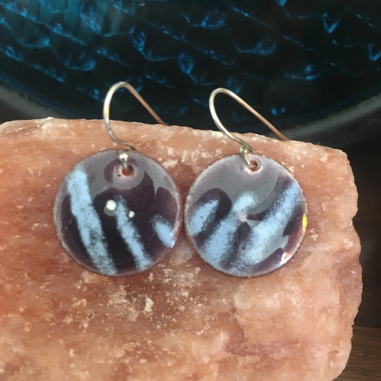 Enamel Penny Earrings Purple and Blue