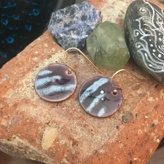 Enamel Penny Earrings Purple and Blue