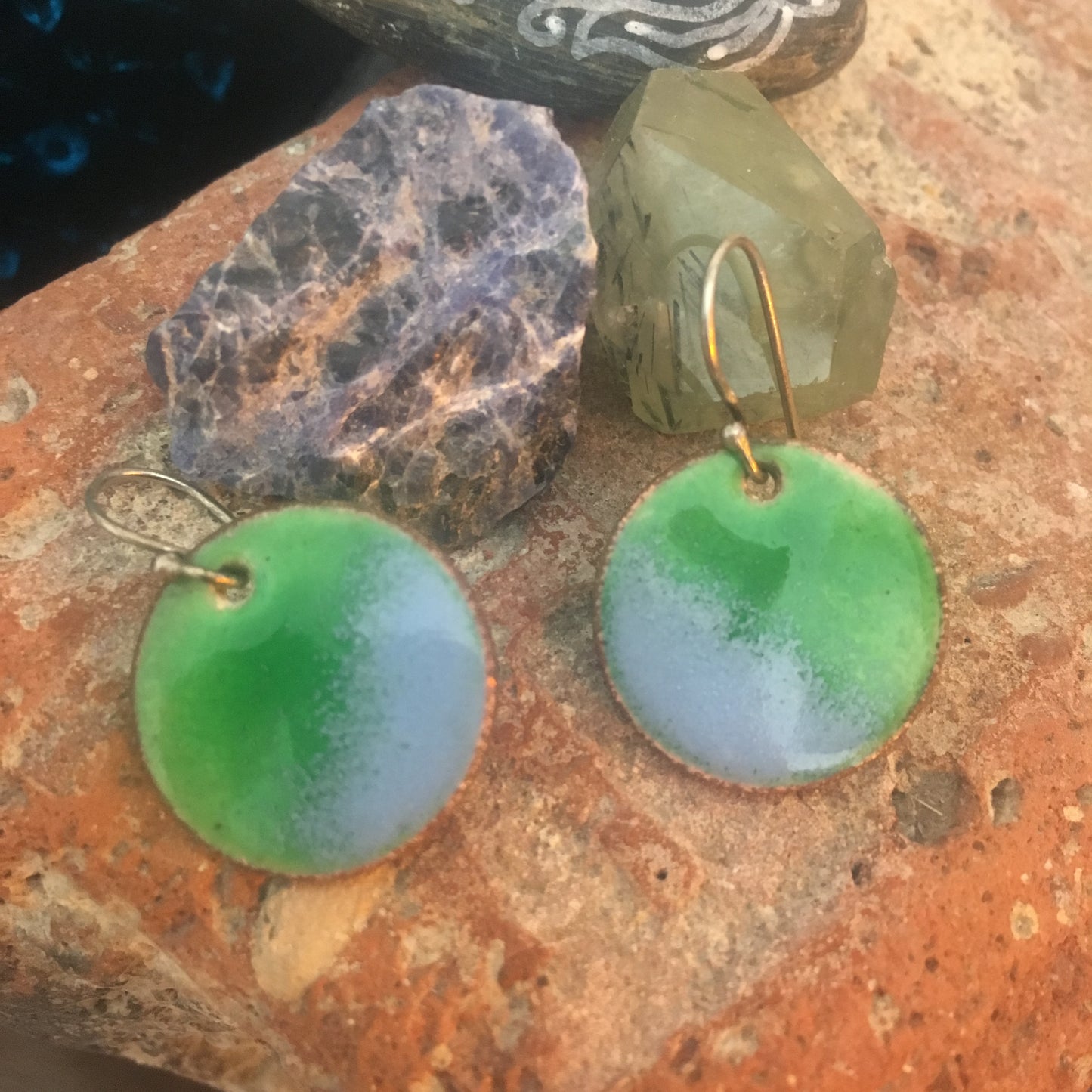 Enamel Penny Earrings Blue and Green