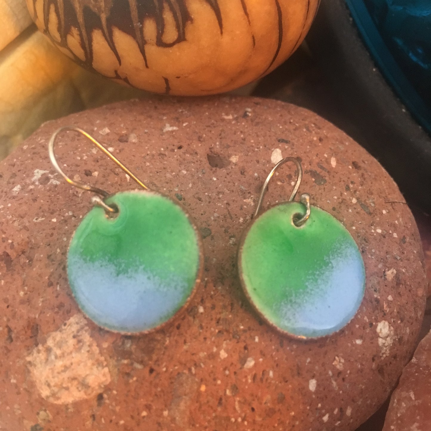 Enamel Penny Earrings Blue and Green