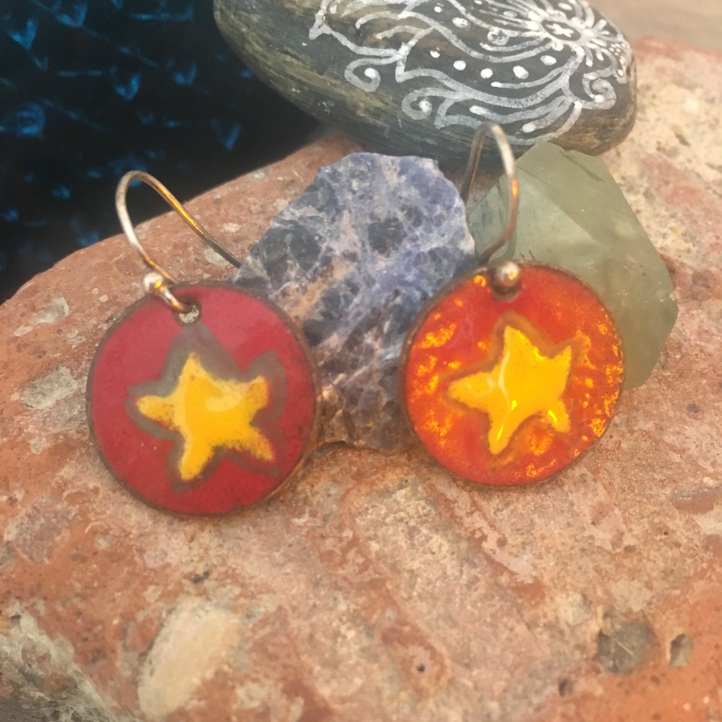 Enamel Penny Earrings Red and Yellow Star