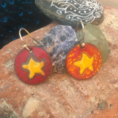 Enamel Penny Earrings Red and Yellow Star