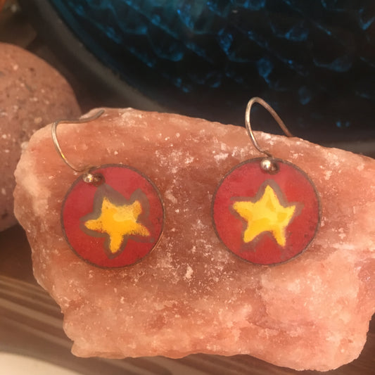 Enamel Penny Earrings Red and Yellow Star