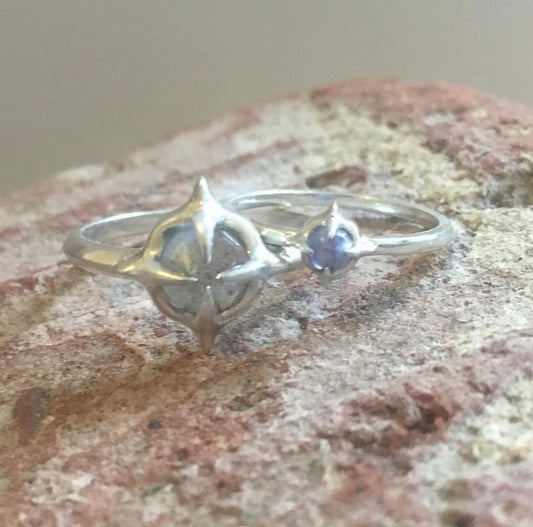 Spike Ring Silver Rose Cut Labradorite and iolite midi ring