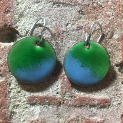 Enamel Penny Earrings Blue and Green