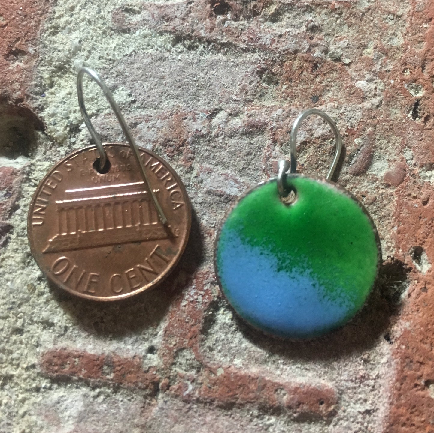 Enamel Penny Earrings Blue and Green