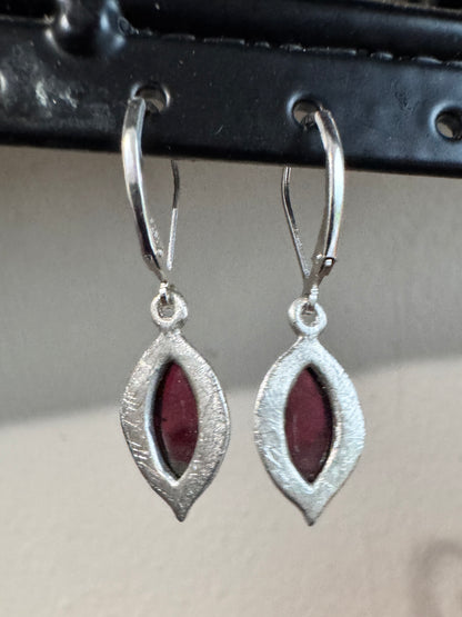 Sterling Silver Garnet Marquise Cabochon Earrings
