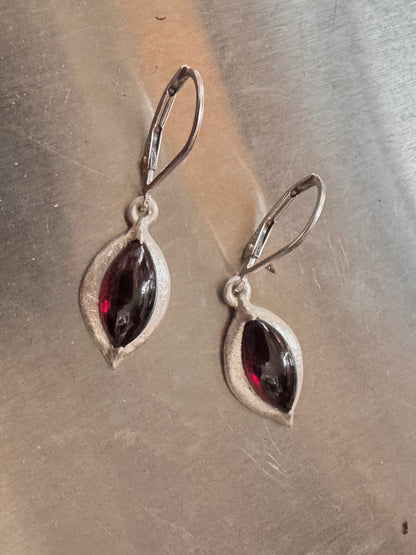 Sterling Silver Garnet Marquise Cabochon Earrings