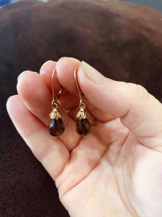 Victoria Collection - Smokey Quartz 14k Rose Gold Drop Earrings