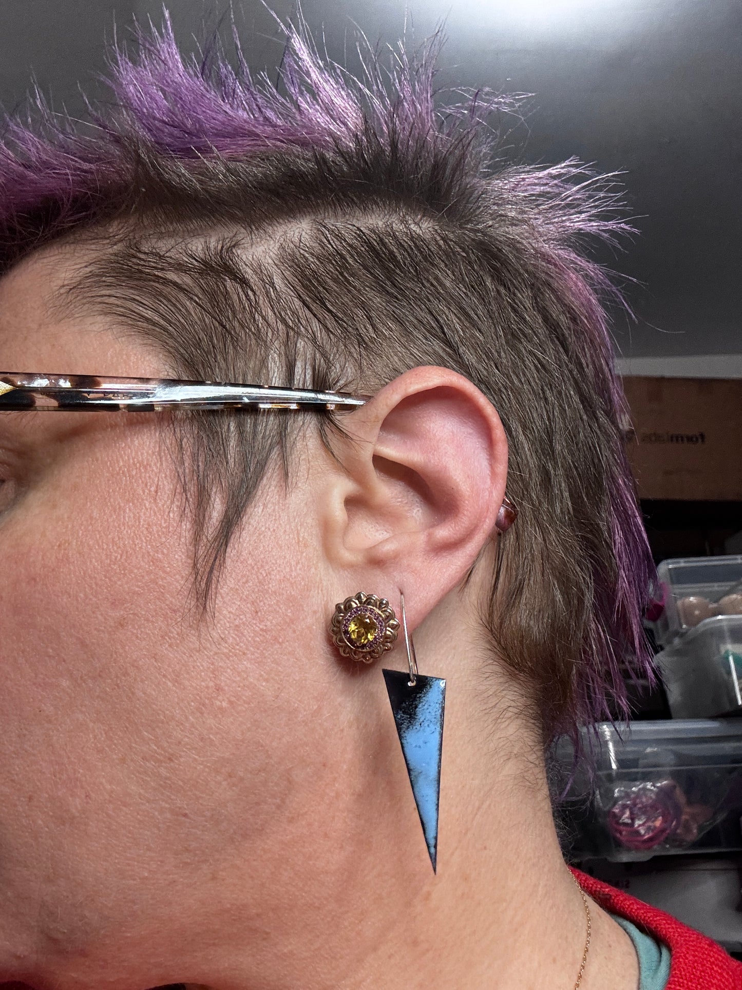 Black and blue silver enamel earrings