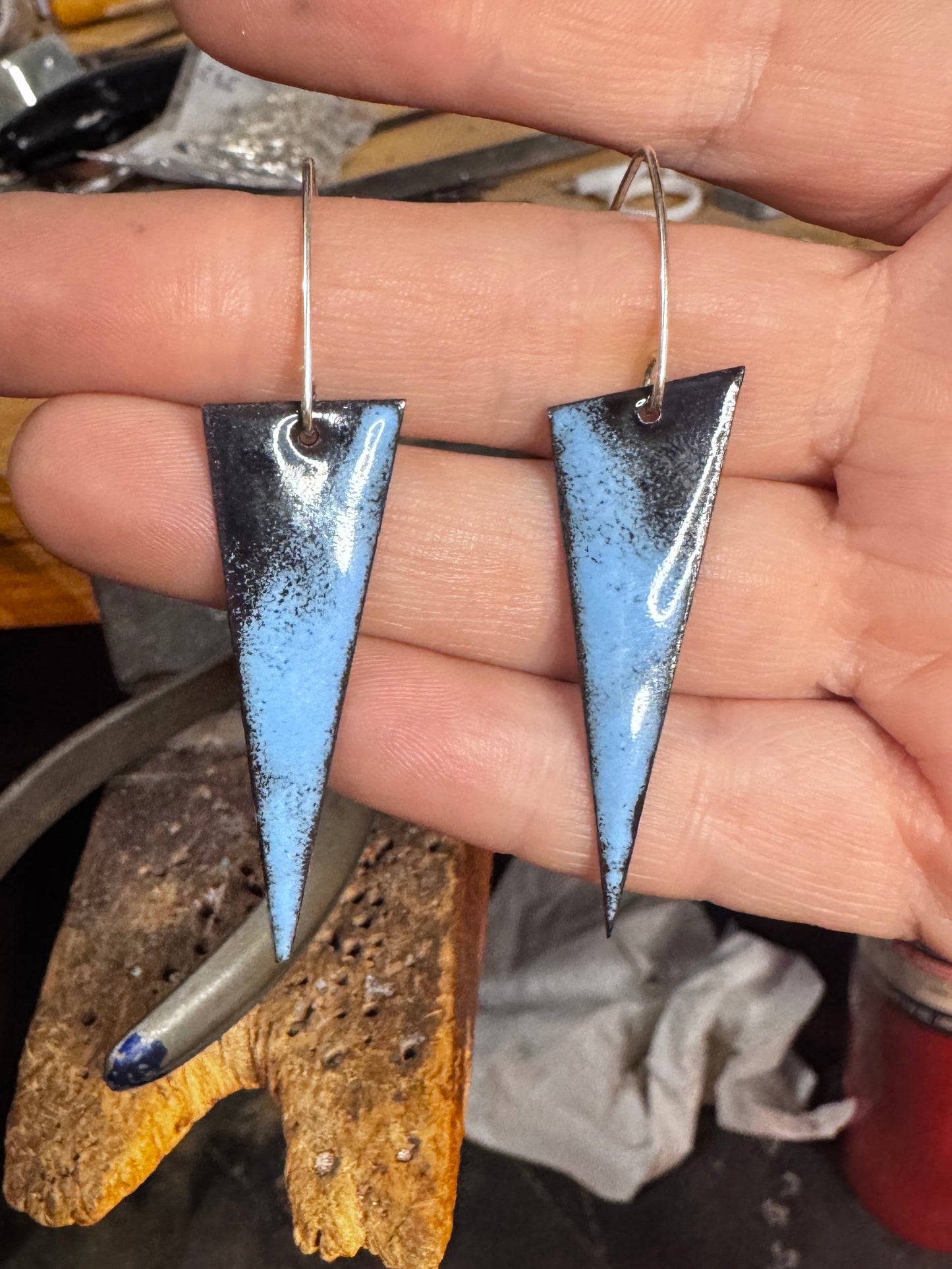Black and blue silver enamel earrings