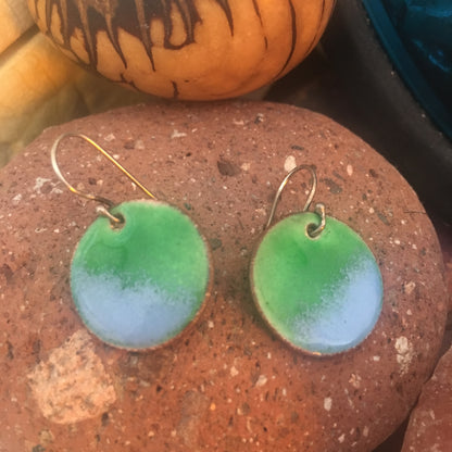 Enamel Penny Earrings Blue and Green