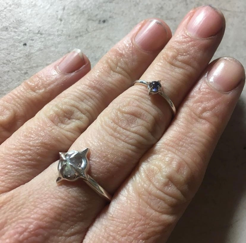 Spike Ring Silver Rose Cut Labradorite and iolite midi ring
