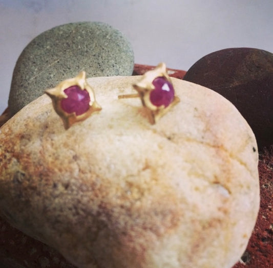 Ruby Gold Plated Spike Stud Earrings