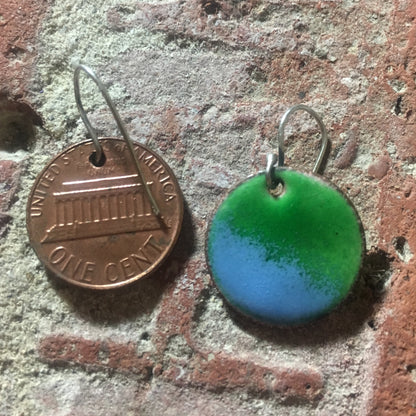 Enamel Penny Earrings Blue and Green