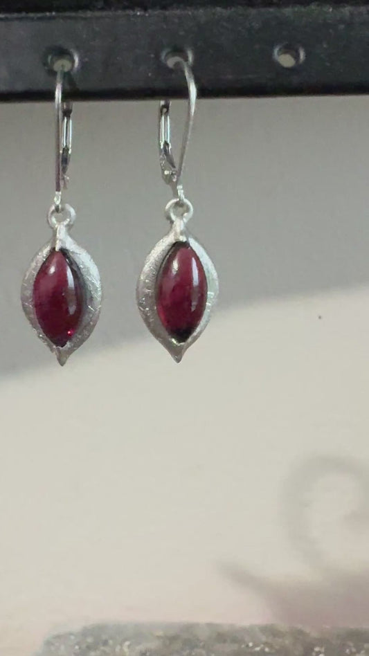 Sterling Silver Garnet Marquise Cabochon Earrings